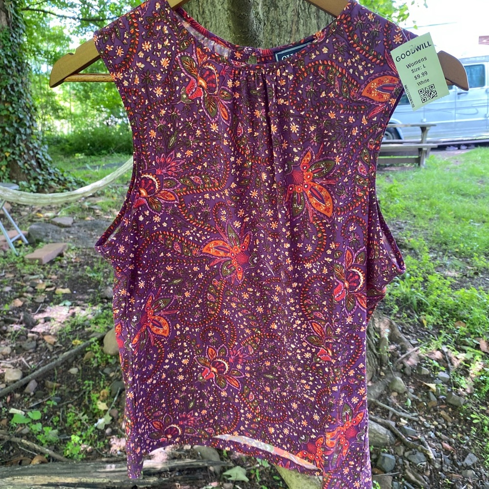 Chaps Red and Pink Asymmetrical Sleeveless Tank Top